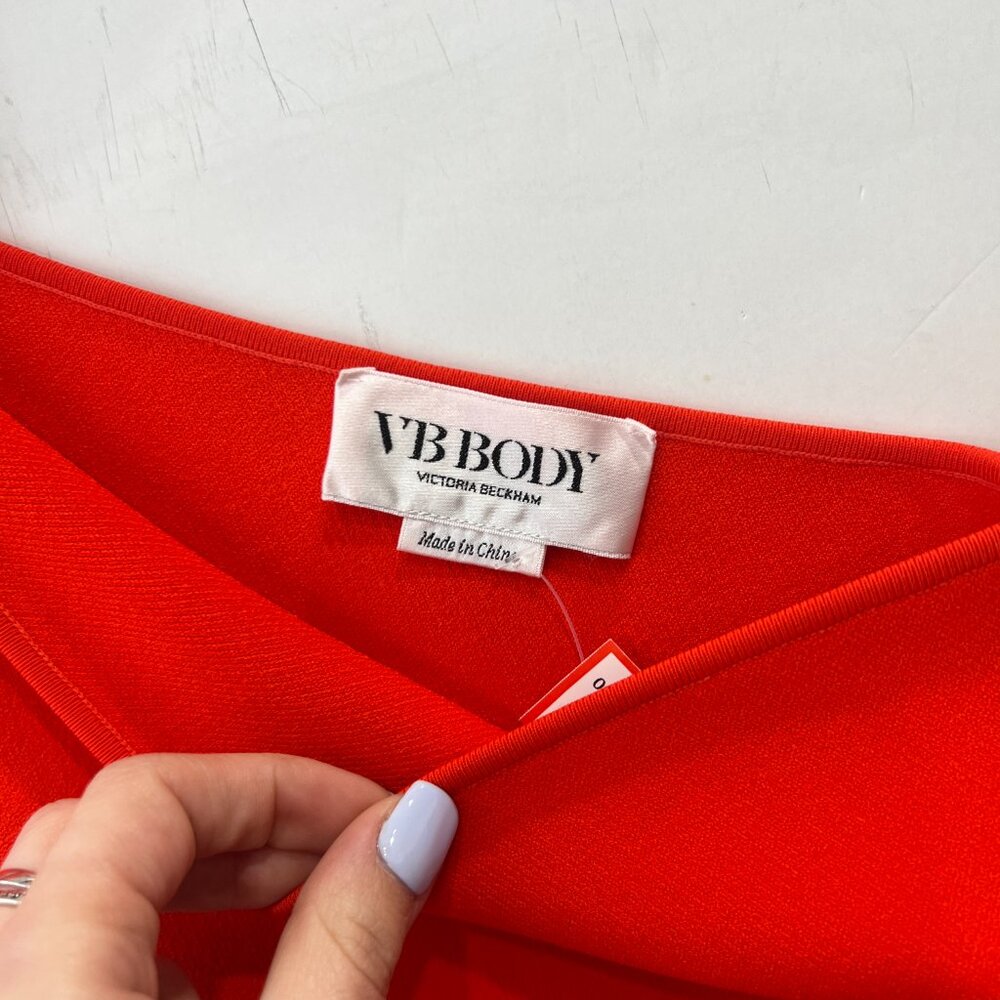 $890 Victoria Beckham VB Body Rust Orange One Shoulder Midi Dress size 3/L/8 - Picture 8 of 9